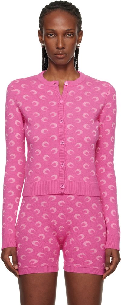 Marine Serre Marine Serre Pink Moon Jacquard Knit Fitted Cardigan