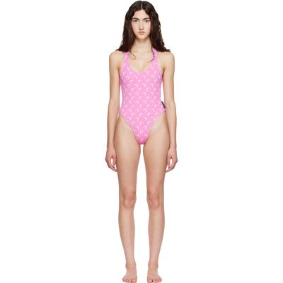 Marine Serre Marine Serre Pink Moon Printed Jersey One-Piece Swimsuit