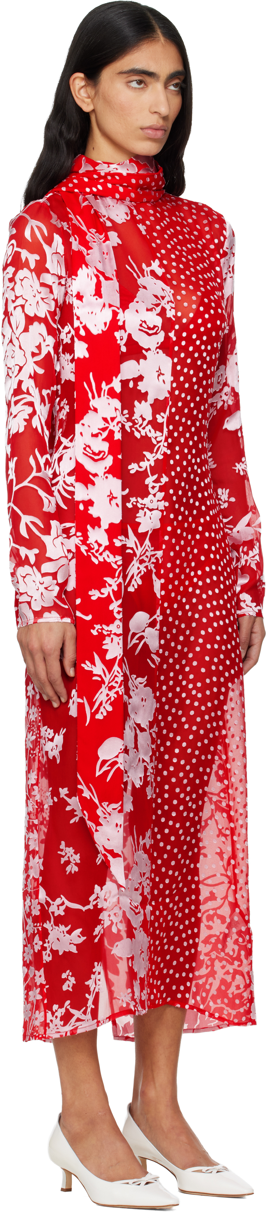 Marine Serre - Red Regenerated Raso Silk Scarves Ls Maxi Dress