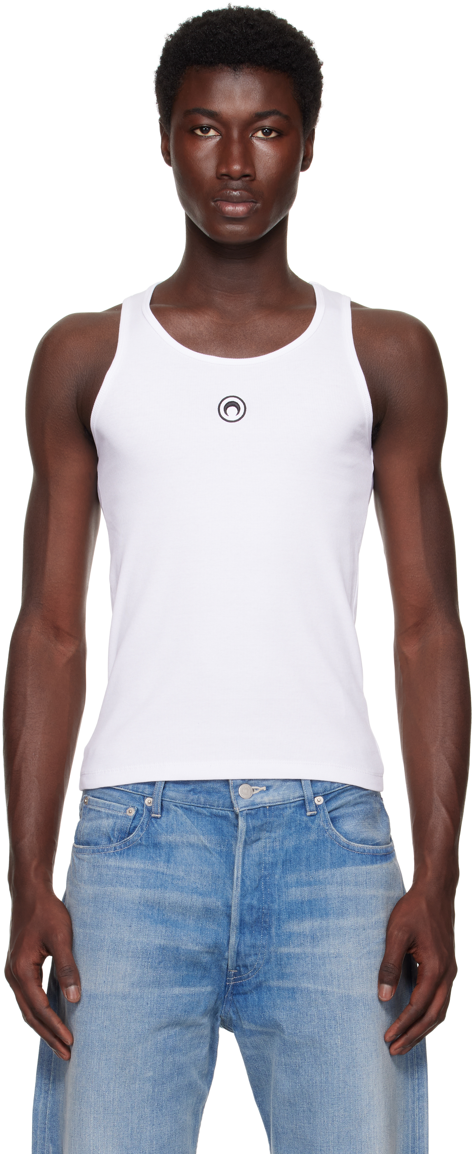 Marine Serre - White Organic Cotton Rib Tank Top