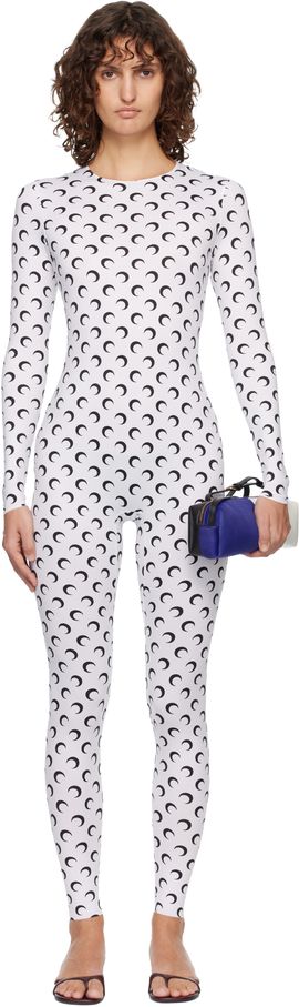 Marine Serre Marine Serre White Recycled Jersey Moon Jumpsuit