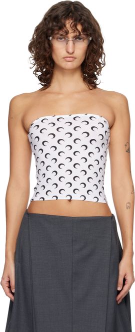 Marine Serre Marine Serre White Recycled Moon Jersey Second Skin Tube Top