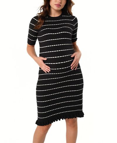 Marion Marion Women's Knee Length Striped Maternity & Nursing Sweater Dress in Cotton Knit