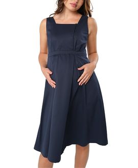 Marion Marion Women's Sleeveless Empire Waist Maternity & Nursing Knee Length Tea Dress in Navy Italian Light Weight Suiting Fabric (Regular & Petite)