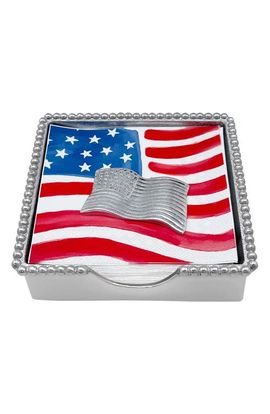 Mariposa Mariposa American Flag Beaded Napkin Box Set