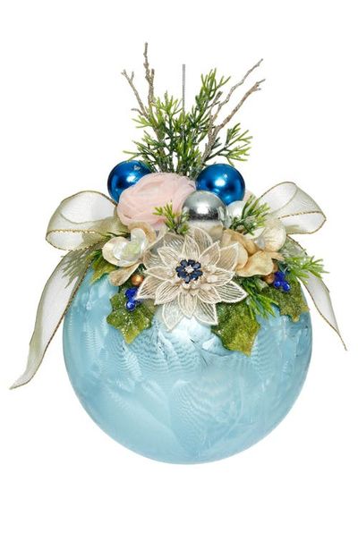 Mark Roberts Mark Roberts Floral Jeweled Ornament, Frosted, Light Blue