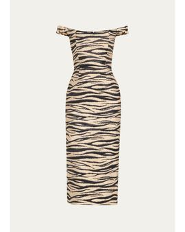 Markarian Amina Off-The-Shoulder Animalier Jacquard Midi Dress