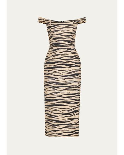Markarian Amina Off-The-Shoulder Animalier Jacquard Midi Dress