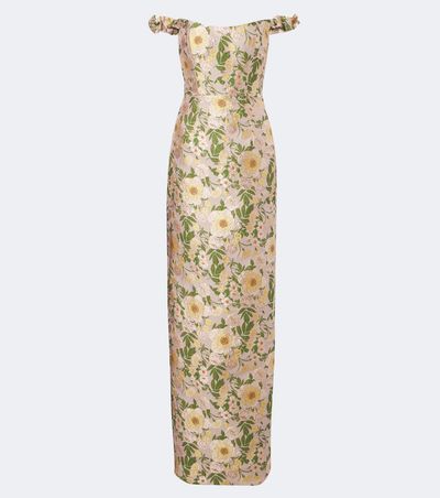 Markarian Off-Shoulder Floral Brocade Gown