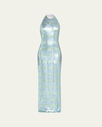 Markarian Nerine Gingham Sequined Halter Column Gown