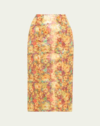 Markarian Tammy Metallic Floral Jacquard Midi Skirt