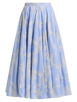 Markarian Women's Soleil Floral-Embroidered Pinstripe Midi-Skirt