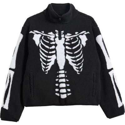MARKET MARKET Skeletal Print High Pile Fleece Quarter Zip Pullover
