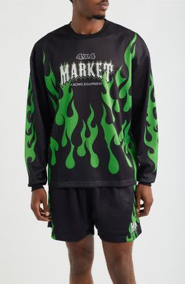 MARKET MARKET Toxic Flames Long Sleeve Mesh T-Shirt