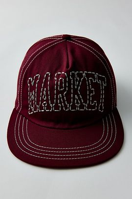 Market Studios Market Studios Big Stitch 5-Panel Snapback Hat in Red berry, Men's at Urban Outfitters