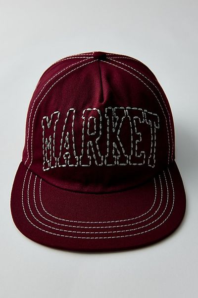 Market Studios Market Studios Big Stitch 5-Panel Snapback Hat in Red berry, Men's at Urban Outfitters