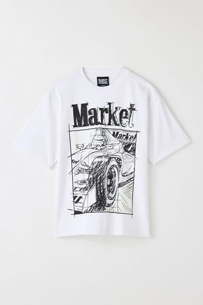 Market Studios Market Studios Scribbled Formula 1 Graphic Tee in White, Men's at Urban Outfitters