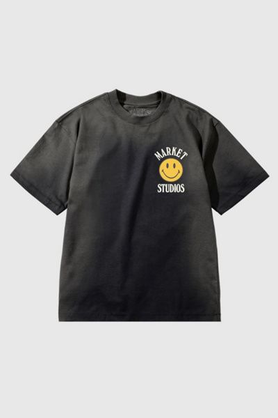 Market Studios Market Studios X SMILEY Lockup T-Shirt Top in Black, Men's at Urban Outfitters