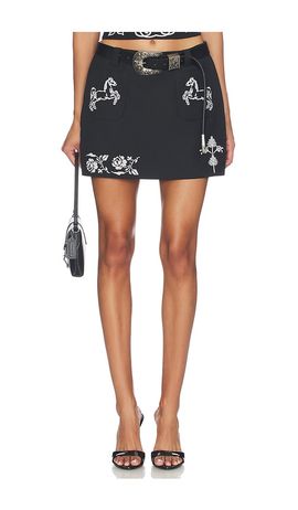 Markgong Markgong Cross Stitch Embroidered Skirt With Detachable Belt