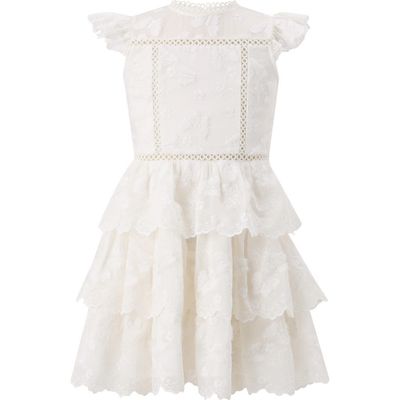 Marlo Kids Marlo Kids Alisha Frill Embroidered Mini Dress