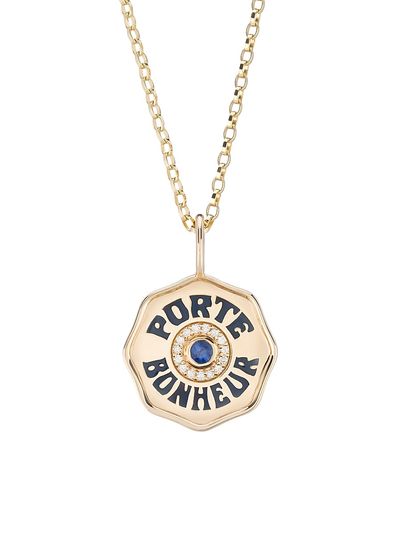 Marlo Laz Women's Je Porte Bonheur 14K Yellow Gold, Blue Sapphire, & 0.15 TCW Diamond Mini Pendant Necklace