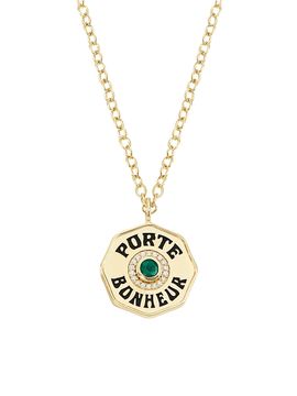 Marlo Laz Women's Je Porte Bonheur Large 14K Yellow Gold, Enamel, Emerald & 0.31 TCW Diamond Pendant Necklace