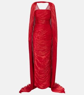 Marmar Halim Marmar Halim Caped pleated bustier gown
