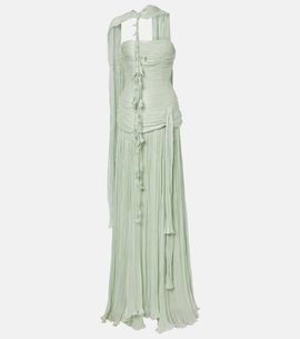 Marmar Halim Marmar Halim Caped pleated lamÃ© corset gown