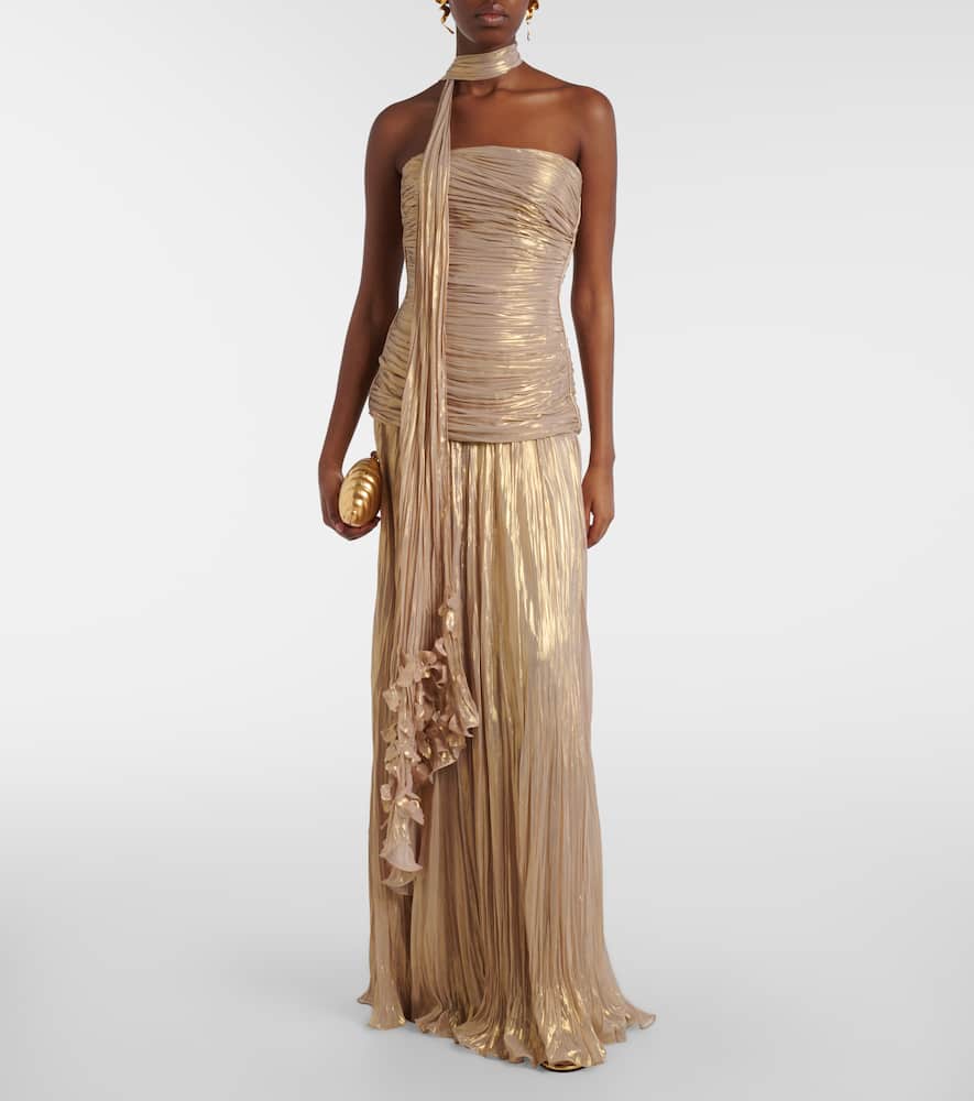 Marmar Halim - Dayana pleated scarf-detail bustier gown Marmar Halim - Dayana pleated scarf-detail bustier gown