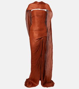 Marmar Halim Marmar Halim Draped pleated scarf-detail bustier gown