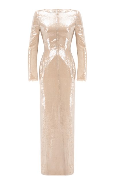 high neck sequin maxi dress Women's Cream Sequin Halter Neck Maxi Dress