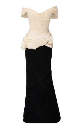Marmar Halim Marmar Halim OffTheShoulder Pleated Taffeta Mermaid Dress