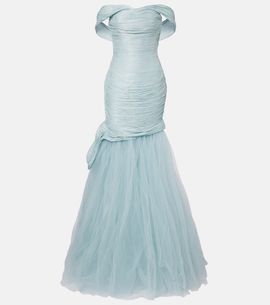Marmar Halim Marmar Halim Pleated off-shoulder bustier gown