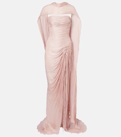 Marmar Halim Marmar Halim Pleated taffeta bustier gown and scarf set