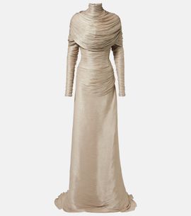 Marmar Halim Marmar Halim Pleated taffeta turtleneck gown