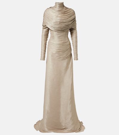 Marmar Halim Marmar Halim Pleated taffeta turtleneck gown