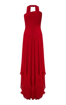 Marmar Halim Marmar Halim Strapless Pleated Chiffon Gown With Scarf