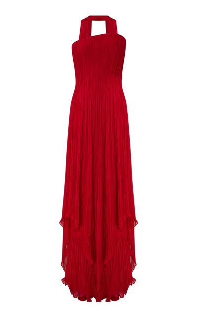 Marmar Halim Marmar Halim Strapless Pleated Chiffon Gown With Scarf