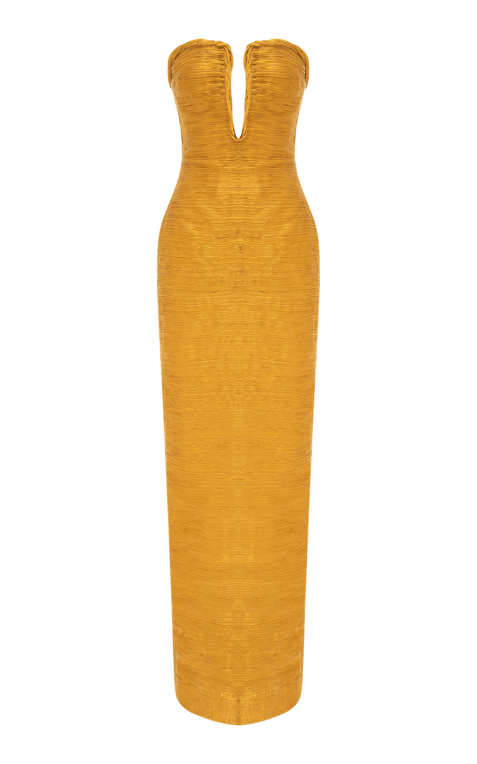 Marmar Halim Marmar Halim Strapless Plissé Column Gown with Cape