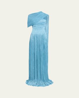MARMAR HALIM Roseya Pleated Satin Draped Cape Gown