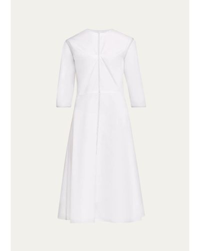 Marni 3/4-Sleeve Cotton Midi A-Line Dress