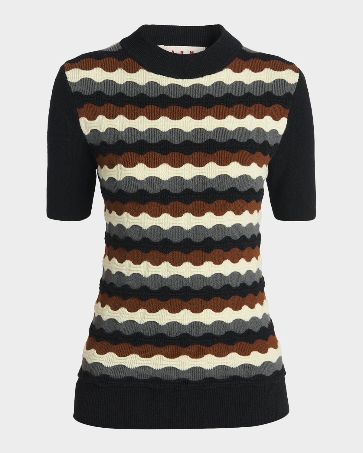 Marni 3D Wave Short-Sleeve Wool Sweater