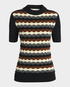 Marni 3D Wave Short-Sleeve Wool Sweater