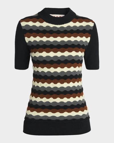 Marni 3D Wave Short-Sleeve Wool Sweater