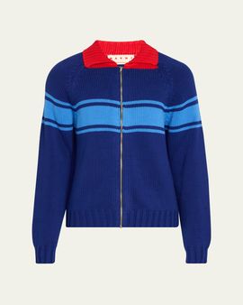 Marni Colorblocked Cotton Zip-Front Cardigan
