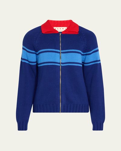 Marni Colorblocked Cotton Zip-Front Cardigan