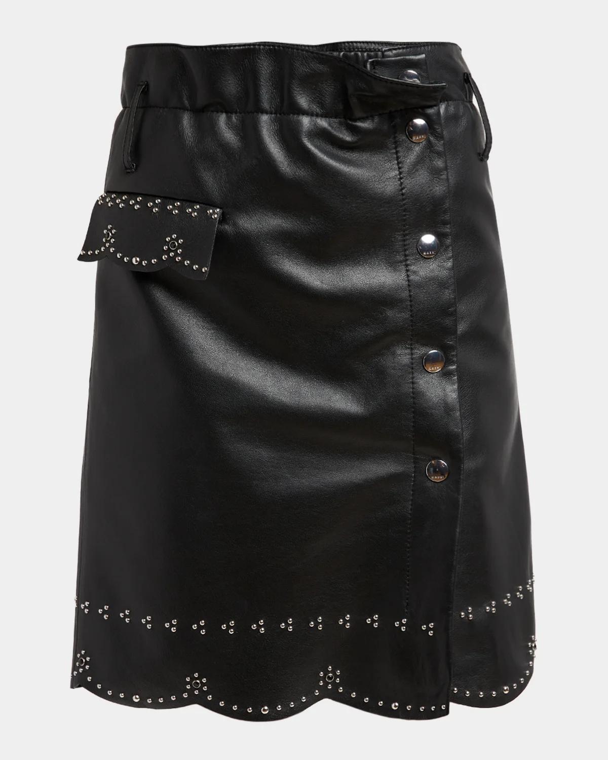Marni Embellished Leather Button-Front Mini Skirt