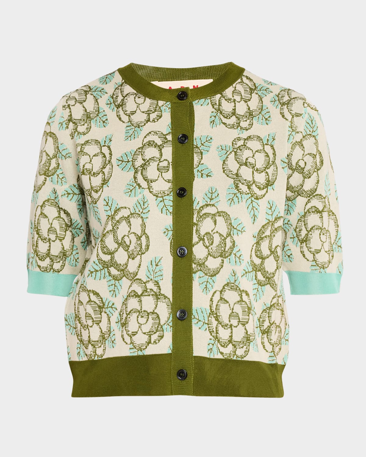 Marni Floral Short-Sleeve Crewneck Cardigan
