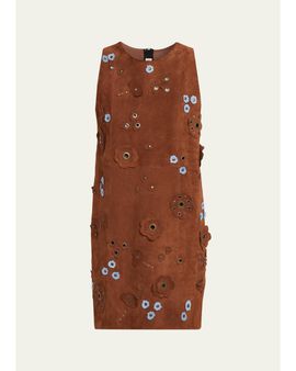 Marni Flower Grommet Suede Sleeveless Mini Dress