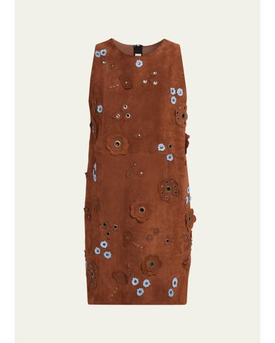 Marni Flower Grommet Suede Sleeveless Mini Dress
